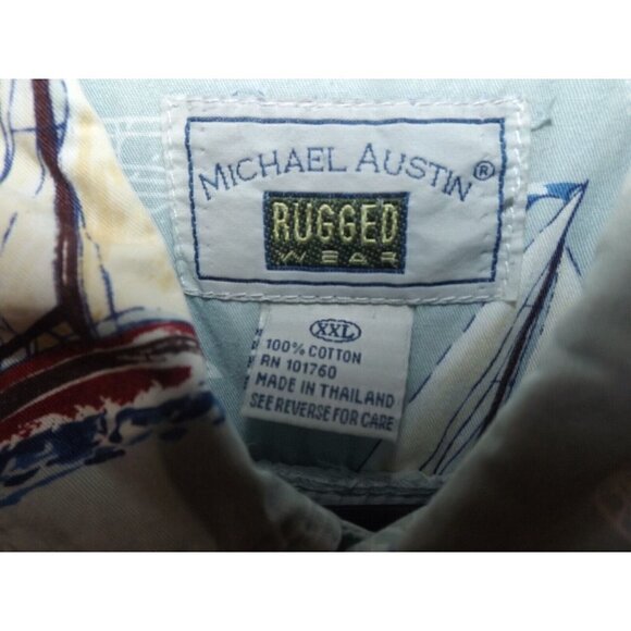 Michael Austin Rugged Wear XXL Short Sleeve Button Down Nautical FLAW READ! - Picture 2 of 6
